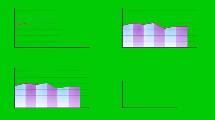 绿屏背景上的进度或增长图统计