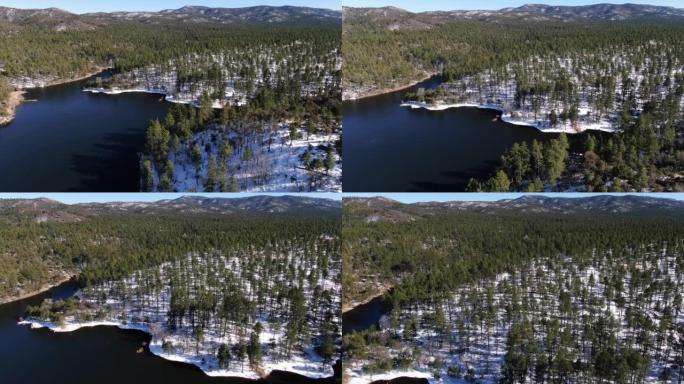白雪皑皑的上金水湖上的航拍镜头