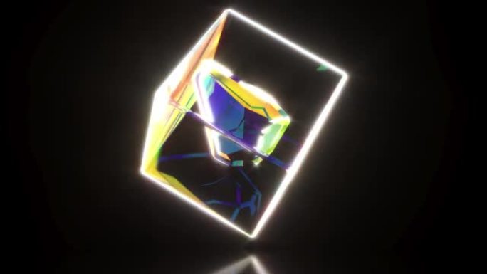 水晶盒旋转几何图形运动概念数字明亮立方体能够循环无缝4k