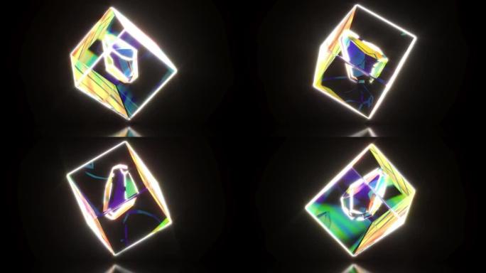 水晶盒旋转几何图形运动概念数字明亮立方体能够循环无缝4k