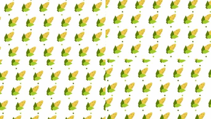 用玉米图案背景。玉米蔬菜动画。可爱的玉米图案动画。健康食品背景。4k无缝循环视频素材