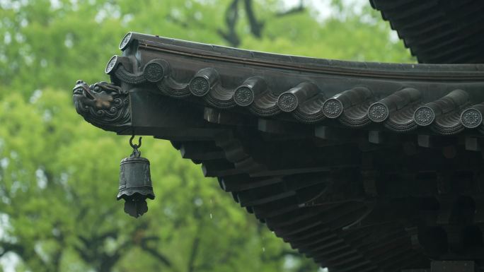 杭州钱王祠春天清明节雨天古建筑自然唯美