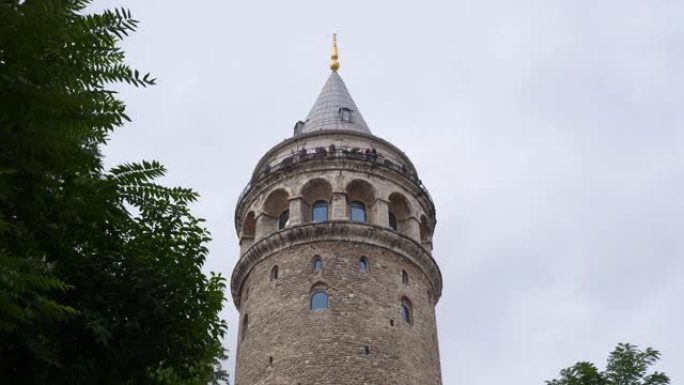 伊斯坦布尔市中心著名的塔楼视点前慢动作全景4k土耳其