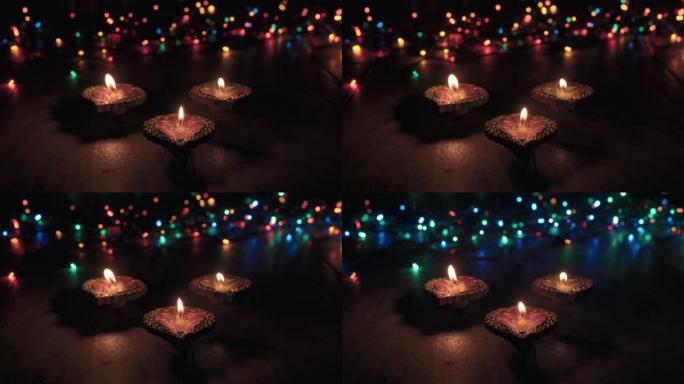排灯节快乐庆祝-印度印度教的灯光节，五颜六色的排灯节油灯，排灯节是灯光和幸福的节日。