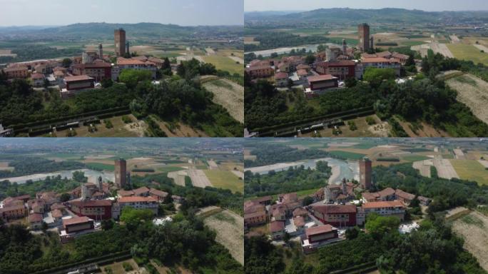 意大利皮埃蒙特朗格蒙费拉托的城镇和葡萄园的Barbaresco鸟瞰图
