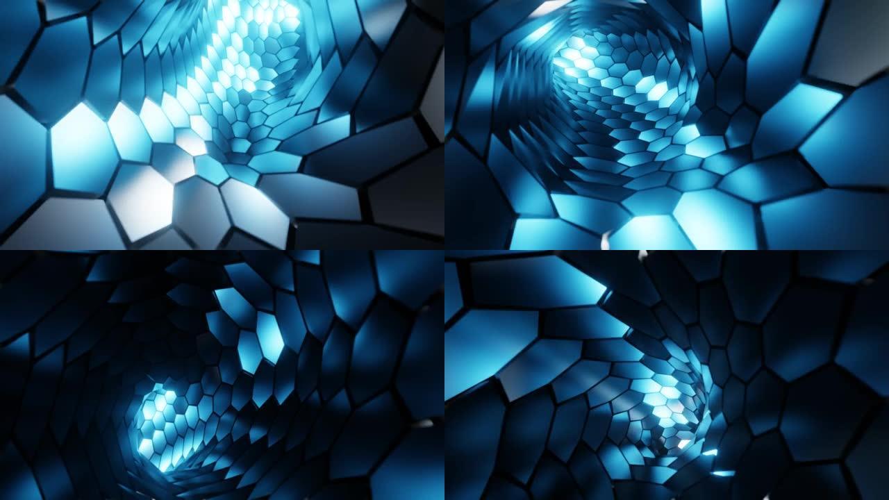 抽象六边形隧道三维动画可循环背景