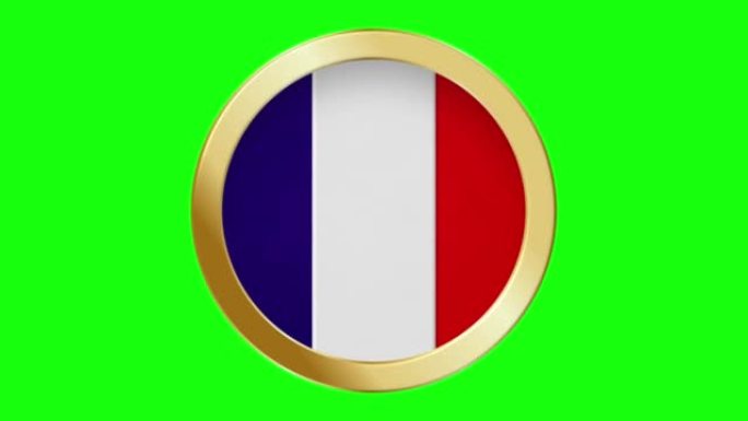 法国弹出式在黄金金属环圈国旗动画背景隔离绿色屏幕背景可循环股票视频