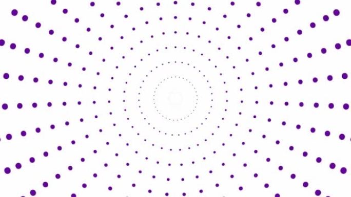 动画递增的紫罗兰色点从中心开始旋转。矢量插图孤立在白色背景上。