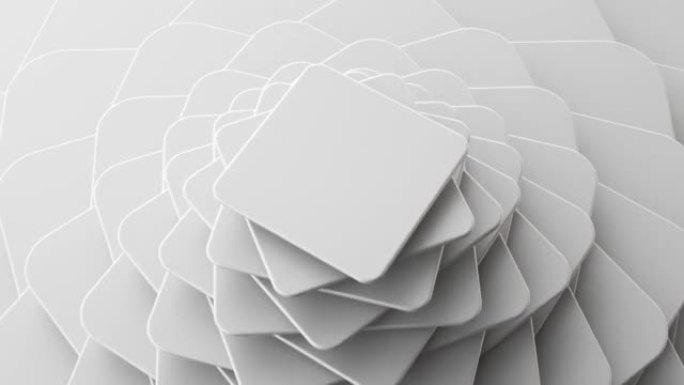 循环3d动画，抽象几何极简背景，带有圆角扭曲和旋转的空白方形卡片。移动白色层