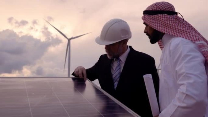由商人和工程师组成的团队，中东阿拉伯商人共同致力于建造新的风车的计划。