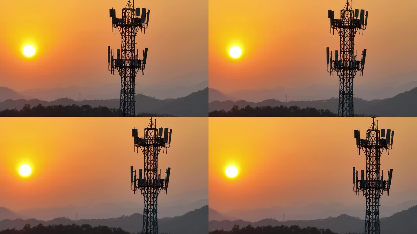 4K日落与通信信号塔