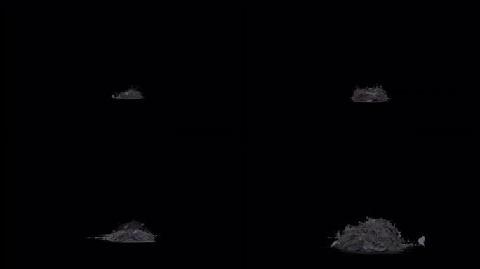 坍塌的爆炸破裂的地面上有大量的灰尘和烟雾。建筑物的废墟。一座被毁建筑的废墟。在4k阿尔法通道中的VF