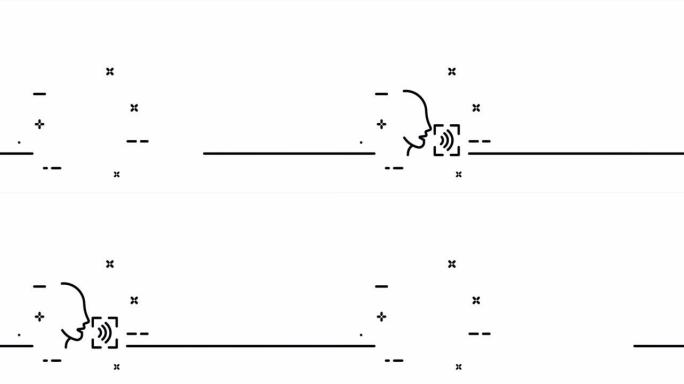 语音识别。说话的人，助手，解锁，输入，波，帧，识别，消息，声音传播，生物测定。一个线条画动画。运动设