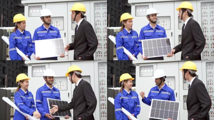 销售工程师团队介绍了太阳能电池板系统。