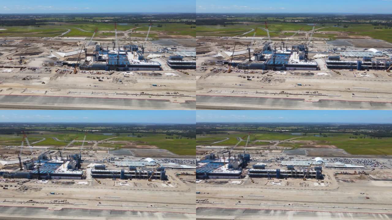 新西悉尼国际机场建筑工地的空中无人机视图，位于新南威尔士州西悉尼的Badgerys Creek