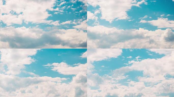 云天蓝在蓝天中移动抽象云。多云的天空，有蓬松的云。时间流逝。延时。延时