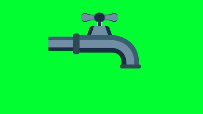 水龙头下垂的水绿色屏幕动画。厨房和浴室中的流量水龙头和落水水槽脸盆。浮水2d卡通动画4k。