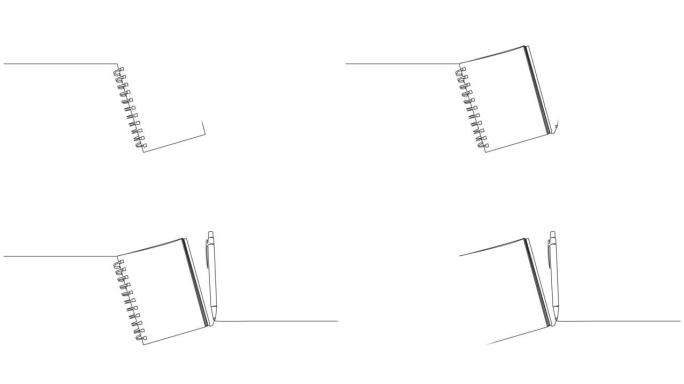 螺旋记事本和笔的动画连续单线图