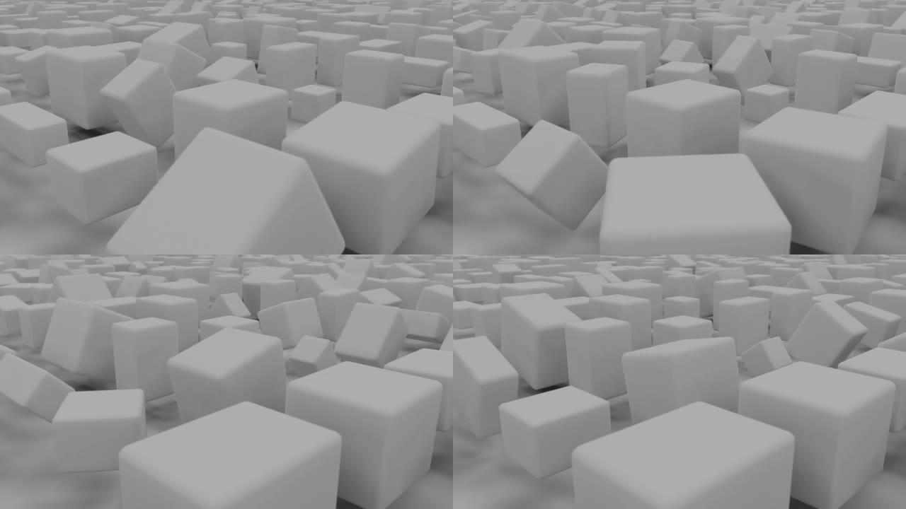 灰色随机框抽象几何3D背景循环视频