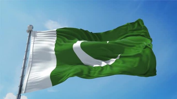 巴基斯坦国旗循环。现实的4 k。30帧的巴基斯坦国旗。巴基斯坦国旗在风中飘扬。无缝环与高度细致的织物
