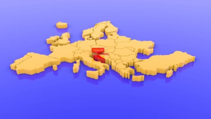 欧洲和红色的黄色地图的3D渲染指出克罗地亚