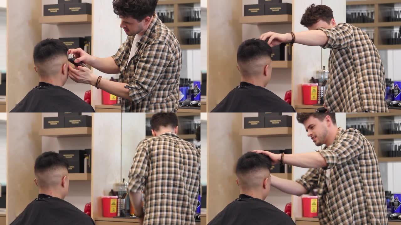 理发师在沙龙中塑造客户的发际线