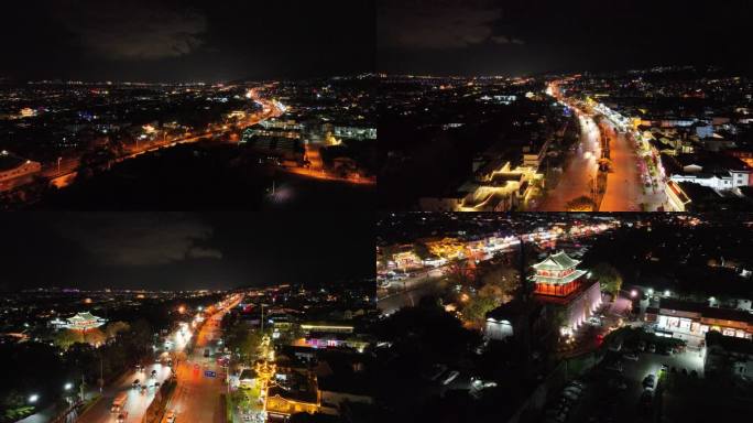 航拍大理城市夜景空镜
