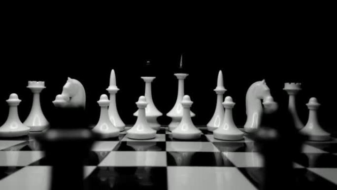 黑色背景下国际象棋的电影跟踪镜头-商业和竞争的概念