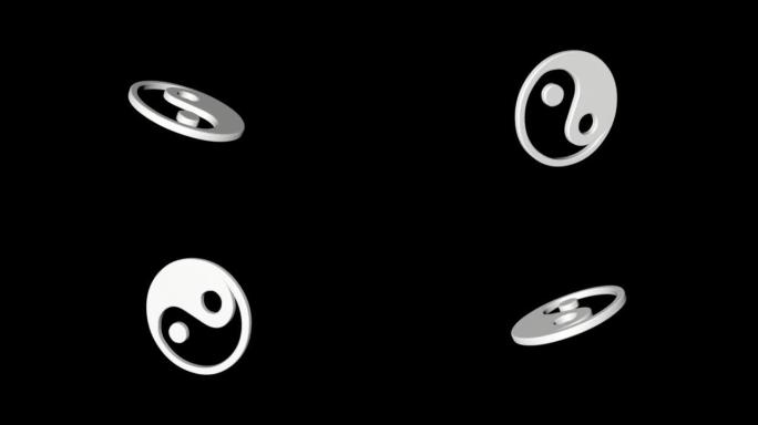 黑色背景上的3d阴阳符号旋转