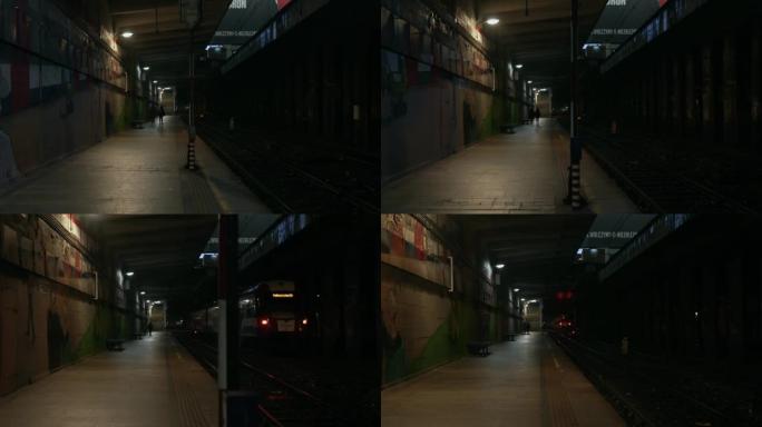 废弃的铁路/地铁站台。犹太人区。夜市阴雨秋雾天气。哥谭市情绪。电影风格。
两个人正沿着火车站的平台行