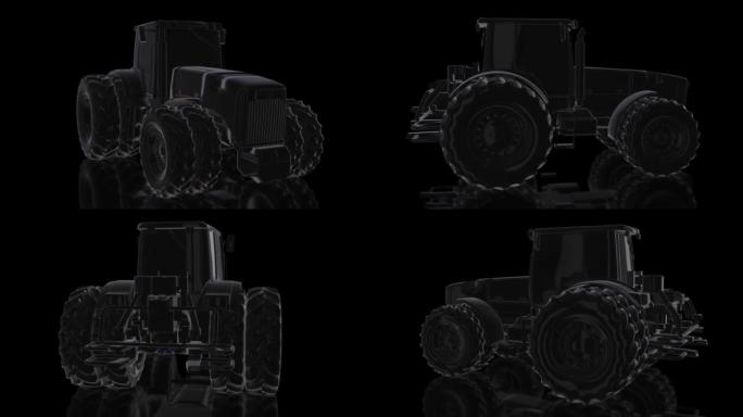 拖拉机.旋转360度3d模型黑光拖拉机.4k动画