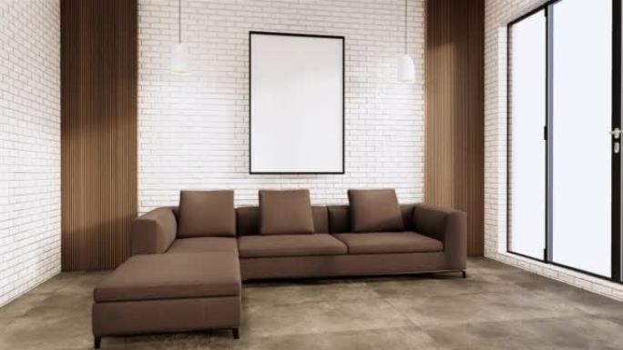 日本室内无印良品沙发和装饰wabisabi。3D渲染