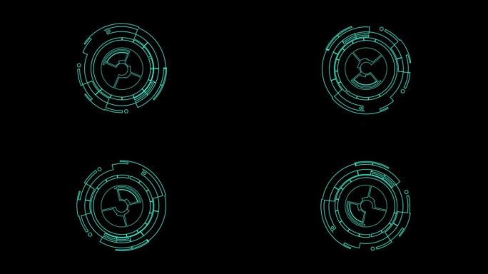 视频叠加的未来派圆形目标动画。用于现代视频效果和高科技的HUD显示监视器