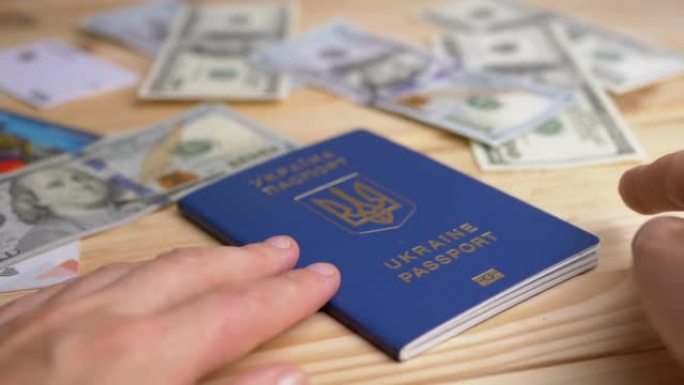 手打开桌上散落的乌克兰生物识别护照