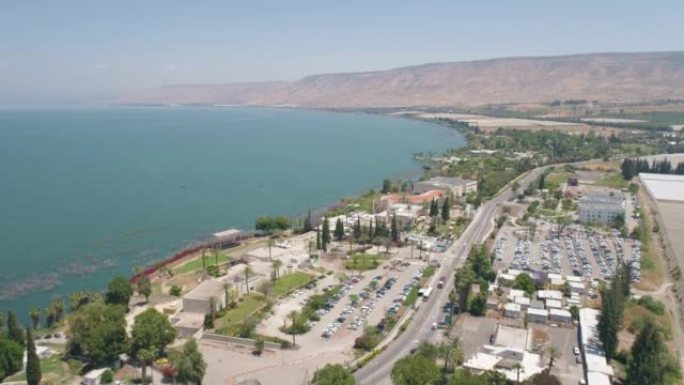 以色列约旦河谷加利利海湖泊全景鸟瞰图。