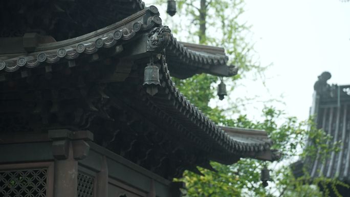 杭州钱王祠春天清明节雨天古建筑自然唯美