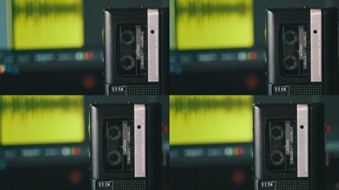便携式录音机在迷你盒式磁带上录制声音或采访