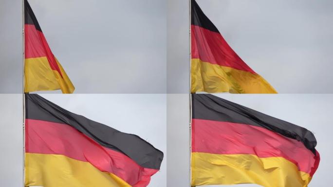 一面悬挂在旗杆上的德国国旗在风中缓缓飘扬。