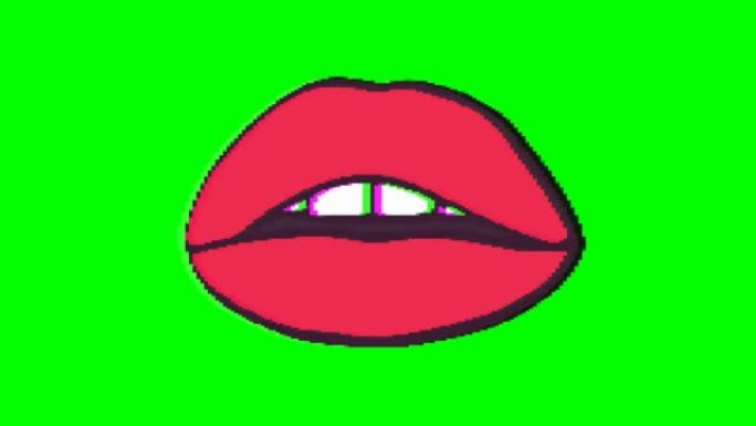 绿色背景上有毛刺效应的嘴或嘴唇。表情符号运动图形。