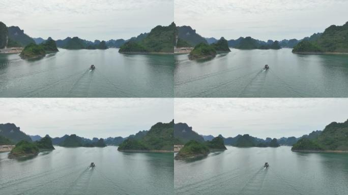 小船在大龙湖穿梭