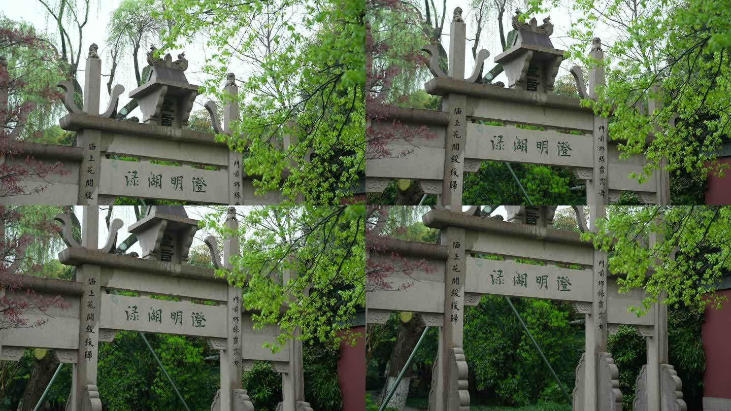 杭州钱王祠春季清明节雨天古建筑自然唯美