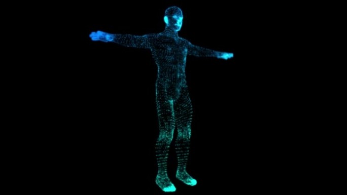黑暗背景下的人体3D渲染。-旋转无缝循环