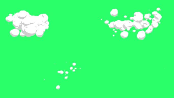 动画白烟效果隔离在绿色背景上。
