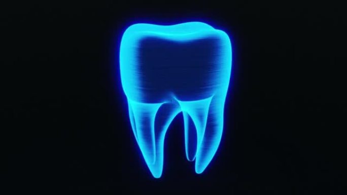 蓝色平视显示器牙齿扫描的无缝循环，并在黑色背景上旋转。技术和医学概念。