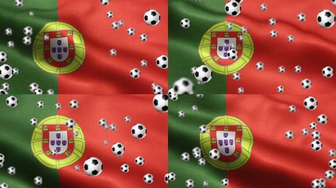葡萄牙国旗与足球或足球主题可循环背景股票视频