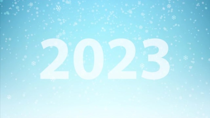 冬天的雪和2023文字。飘落的雪花动画。降雪4k视频