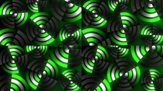 4k发光绿色霓虹灯旋转圆圈运动图形背景