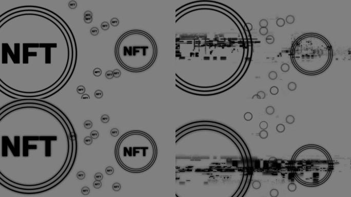 NFT密码符号动画。毛刺效应。NFT元宇宙概念。未来运动平面设计。4K