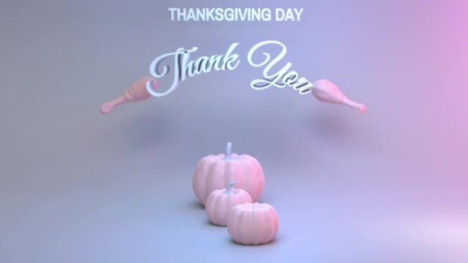 感恩节谢谢你在4k分辨率的霓虹紫色和蓝色背景上给感恩节发短信火鸡或南瓜鸡腿