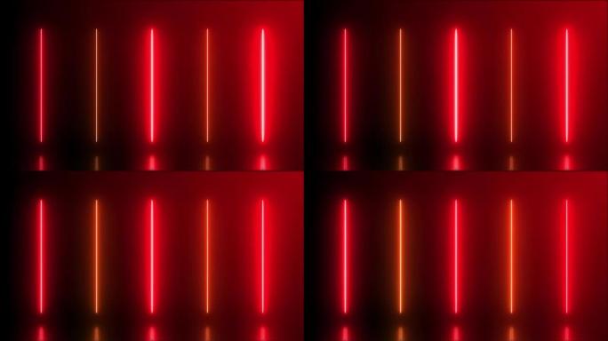 4k抽象未来红橙色霓虹激光线背景